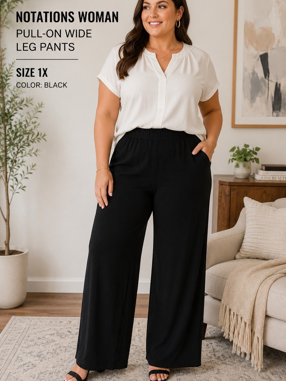 Notations Black Pull-On Wide Leg Pants - Effortless Comfort